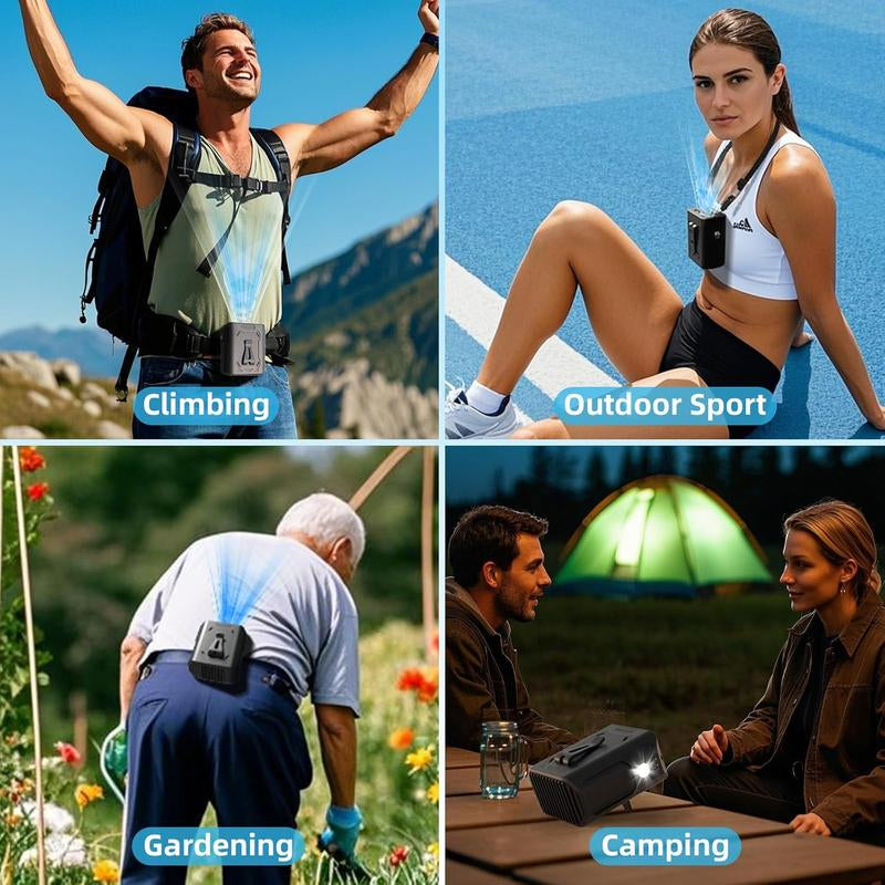 Portable Waist Fan Clip 5-Speed Personal Cooling Fan 10000Mah Rechargeable up to 24 Hours Wearable Belt & Neck with LED Light Portable..Charger Flashlight
