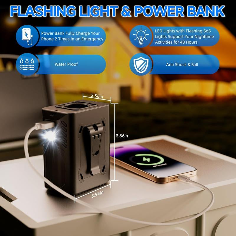 Portable Waist Fan Clip 5-Speed Personal Cooling Fan 10000Mah Rechargeable up to 24 Hours Wearable Belt & Neck with LED Light Portable..Charger Flashlight