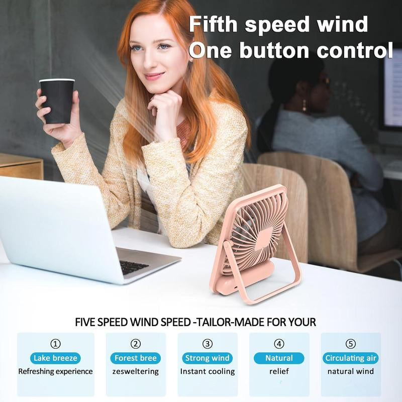 BUBPUP USB Rechargeable Desktop Fan, 180° Tilt Folding 5 Speeds Adjustable Fan, Portable Fan, Strong Wind Quiet Desk Fan for Home Office Desktop, Electric Multifunction Fan, Convenient Fan, Mother'S Day Gifts